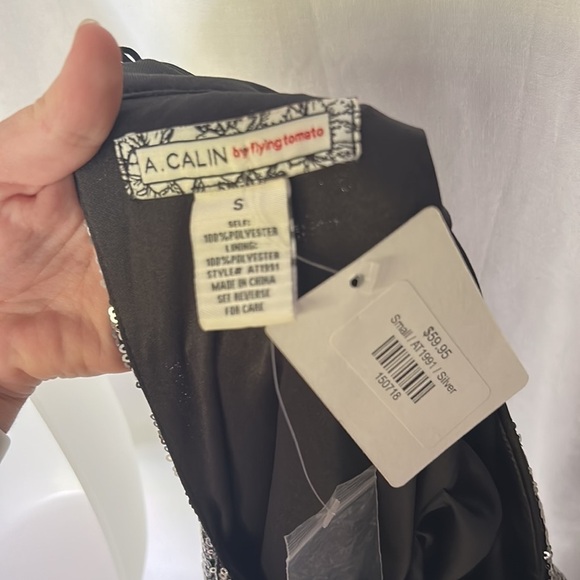 A. Calin by Flying Tomato Silver Sequin High Neck Puff Sleeve Top - Picture 4 of 4